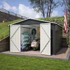 Favfurish 10 x 10 FT Outdoor Storage Shed,Heavy Duty Tool Sheds Metal Storage Garden Shed with Sloped Roof and Lockable Doors,Large Metal Storage Sheds for Backyard Patio Lawn, Black