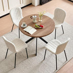 37 Inch Round Dining Table Set for 4, Modern Small Circle Kitchen Coffee Set for Apartment Living Room Office, Save Space(1 Imitation Wooden Table + 4 White Boucle Chairs)