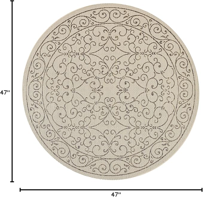 JONATHAN Y Vintage Filigree Indoor Outdoor Round Area Rug 4 Ft Beige/Brown, Charleston Textured Weave for Backyard, Patio, Porch, Easy-Cleaning, High Traffic, Pet-Friendly, Non-Shedding (SMB106A-4R)
