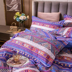 ABREEZE Bohemian Vintage Twin Size Floral Cotton Bedding Set 3Pcs Duvet Cover Set Boho Purple Paisley 100% Egyptian Brushed Cotton Reversible Home Bedding Collection
