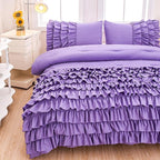 Lavender Princess Ruffle Comforter, Purple Twin Comforter Set for Girls (1 Ruffled Comforter and 2 Pillowcases), 3 Pieces Vintage Rustic Purple Bedding Set for Girls Kids