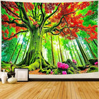 Delur Forest Tapestry Tree of Life Green Landscape Rainforest Wall Hanging Tapestry Colorful Mystical Nature Spiritual Psychedelic Headboard for Bedroom Living Room Home Decor (59.1" x 78.7")