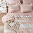 Bedsure Pink Comforter Set Full 7 Pieces, Light Pink White Striped Bedding Sets All Season Bed Set, 2 Pillow Shams, Flat Sheet, Fitted Sheet and 2 Pillowcases