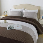 Andency Stripe Comforter Set Full Size (79x90 Inch), 3 Pieces Brown Patchwork Striped Comforter, Soft Microfiber Down Alternative Comforter Bedding Set with Corner Loops