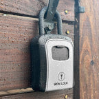 Iron Lock® Medium Key Lock Box with Code, U-Shackle Opens Fully Out (Grey) | Built-in key hooks + catch tray; hangs on handles, gates, fences or a hasp; wall-mountable; dial cover; no batteries