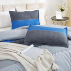 Litanika Blue Grey Bed Comforter Twin Set, XL Twin Comforter Boys Men Striped Bedding Comforter Set, 2 Pieces Lightweight Soft All Season Down Alternative Comforter