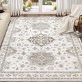 Washable Area Rugs for Living Room -10x12 Neutral Vintage Distressed Floral Farmhouse Boho Large Soft Floor Rug Indoor Non Slip Carpet for Living Room Bedroom Dining Room Office-Blue Brown
