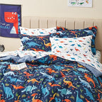 Kids Queen Dinosaur Bedding Comforter Set for Boys, 7 Pieces Queen Size Dinosaur Kids Bedding Set, Super Soft Lightweight Microfiber Comforter Set with Sheets for All Seasons