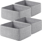 OIAHOMY 4 Pack 14.17*11.02*6.3IN Storage Baskets for Organizing Shelves, Woven Rope Baskets for Organizing Books, Clothes, Decorative Basket for Living Room, Nursery, Bedroom, Gift Basket, Grey