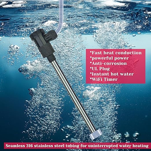 2000W Immersion Water Heater for Hot Tub & Pool – Portable Electric Submersible Heater with Temp Control, Auto Shut-Off, and WiFi Timer for Above Ground Pool, Swimming pool, Bathtub, and Spa
