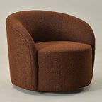 KINWELL Sherpa Swivel Barrel Chair & Round Ball Pillow Set - 34" Wide Modern Boucle Accent Chair with 9” Matching Nordic Decorative Throw Pillow for Living Room and Bedroom(Brown)