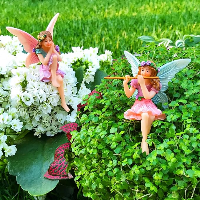 Mood Lab Fairy Garden - Miniature Fairies Figurines - Sitting Girls Set of 2 pcs - for Outdoor or House Decor Statue Kit