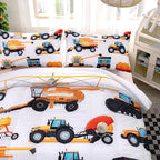 CVHOUSE Tractor Bedding Sets for Boys,Excavators Comforter King,Boys Cartoon Truck Comforter Set,Trucks Tractors Cars Quilt Set with 1 Comforter and 2 Pillow Cases- 3 Piece