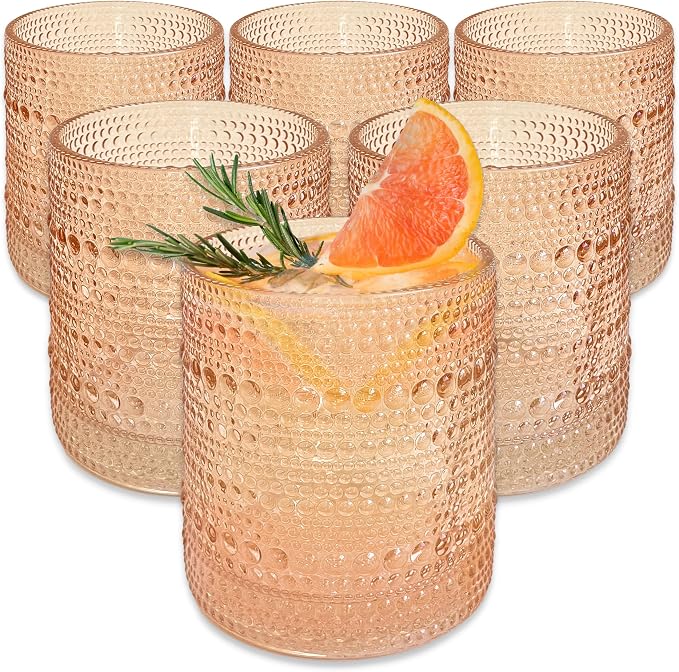 Kate Aspen Rose Gold Cups Pink Hobnail Beaded Drinking Glasses Set of 6-10 oz Vintage Glassware Set Cocktail Glass Set, Juice Glass, Water Cups | Makes A Great Hostess Gift, Gift for New Home Owners