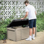 DWVO Large Deck Box 120 Gallon Waterproof Outdoor Storage Box, Extra Large Outdoor Bin, Resin Louvered Patio Storage for Pillows, Garden Tools & Pool Supplies, Lockable, Black&Brown