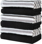 Bumble Kitchen Towels 6 Pack 100% Cotton 16"x26" - Black Wide Stripe | 430 GSM Soft Kitchen Hand Towels with Hanging Loop, Highly Absorbent & Durable for Washing and Drying Dishes
