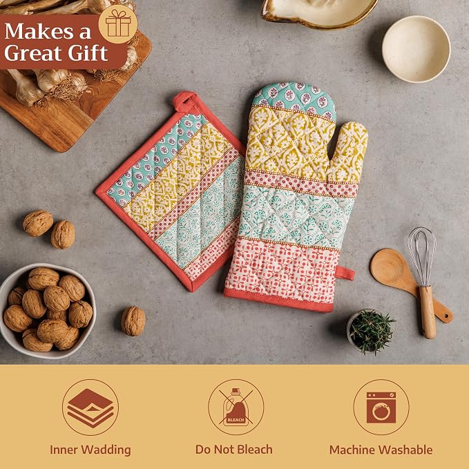 Maison d' Hermine Pot Holders 100% Cotton Potholders (8" x 8", Pack of 1) | Heat Resistant Hot Pads with Loop BBQ Cooking Baking Farmhouse Kitchen Handling Hot Pans Spring Summer - Provence