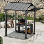 Grill Gazebo 6' x 8' with Galvanized Steel Roof and Pergola Extension, BBQ Gazebo with UV Blocking & Waterproof Design, Grill Canopy with Shelves, Rust-Resistant, 4-Season Use