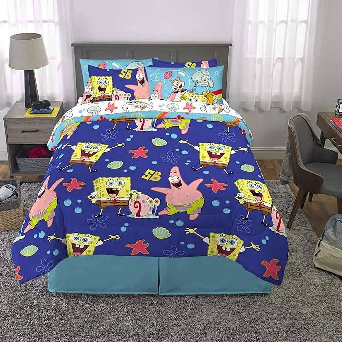 Franco Kids Bedding Super Soft Comforter and Sheet Set with Sham, 7 Piece Full Size, Spongebob Squarepants