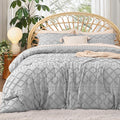Bedsure Queen Comforter Set - Light Grey Comforter, Boho Tufted Shabby Chic Bedding Comforter Set, 3 Pieces Vintage Farmhouse Bed Set for All Seasons, Fluffy Soft Bedding Set with 2 Pillow Shams