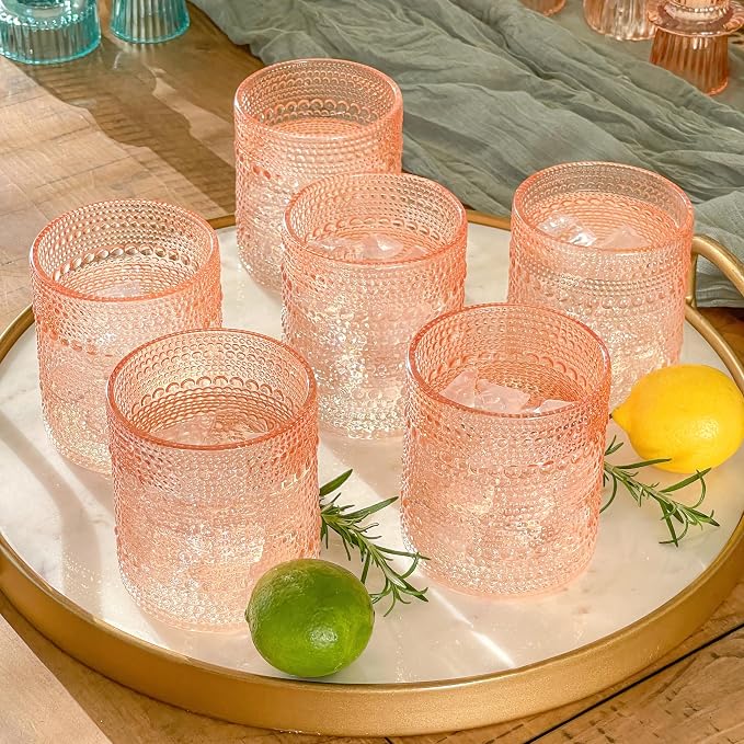 Kate Aspen Rose Gold Cups Pink Hobnail Beaded Drinking Glasses Set of 6-10 oz Vintage Glassware Set Cocktail Glass Set, Juice Glass, Water Cups | Makes A Great Hostess Gift, Gift for New Home Owners