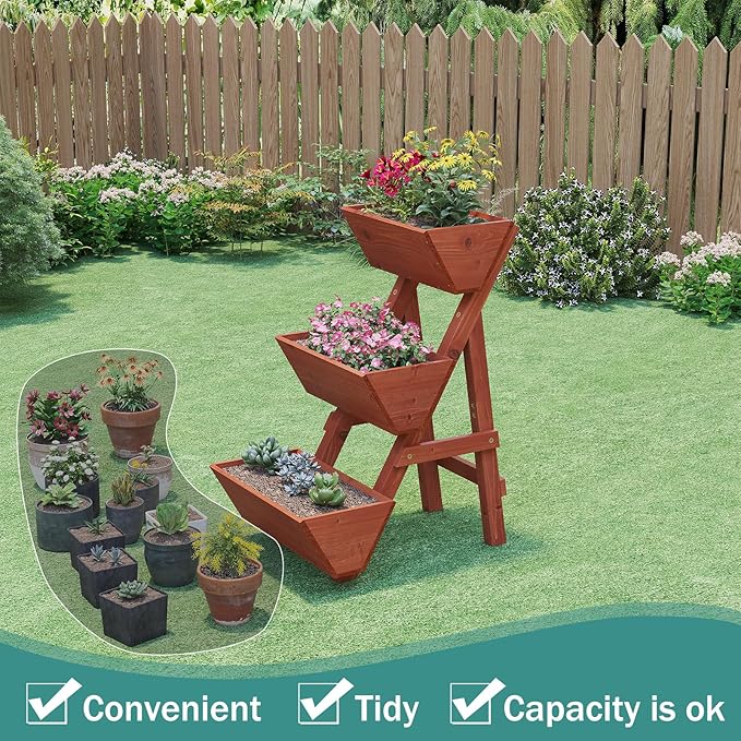 Raised Garden Bed, 3 Tier Small Vertical Garden Planter for Indoor & Outdoor, Raised Planter Box with Legs, Garden Planter Box for Flowers/Vegetables/Plants