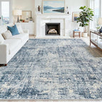 9x12 Washable Area Rug for Living Room Bedroom: Non-Slip Modern Blue Gold | Machine Washable TPR Backing, Stain-Resistant Low Pile, Pet & Kid Friendly, Abstract Decor for Dining Room, Dorm, Home Office