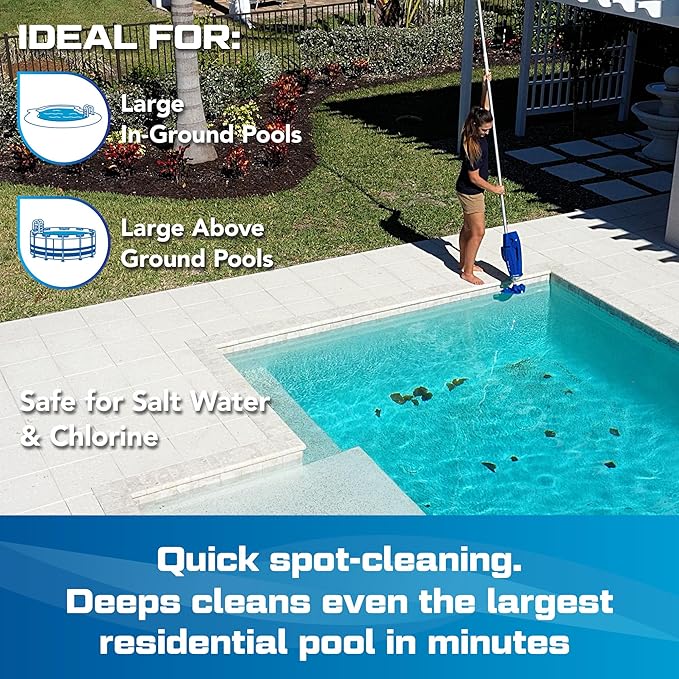 POOL BLASTER Millennium Cordless Pool Vacuum for Above Ground Pools w/Pole Set, High Capacity, Strong Suction, Handheld Rechargeable Swimming Pool Vacuum for Inground Pools, Hoseless, by Water Tech