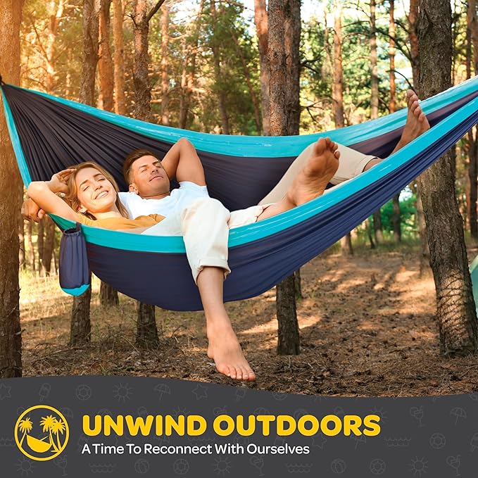 Durable Hammock 500 lb Capacity, Nylon Camping Hammock Chair - Double or Single Sizes w/Tree Straps and Attached Carry Bag - for Travel/Backpacking/Beach/Backyard (Large, Forest Green & Lima Green)