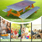 Wrakus Picnic Table Cover with Bench Covers Vinyl Elastic Edges Fitted Rectangle Seat Tables Waterproof 3-Piece72X30in Set Outdoor Rectangular Folding Backing Tablecloth for Camping Over Size