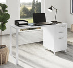 Milano Home Office Desk - 47 Inch White/White Home Office Desk with Drawers - Modern Computer Desk with Storage, Detachable & Lockable Computer Cabinet - Wooden Office, Study, and Writing Table