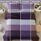 Andency Stripe Comforter Set Full Size (79x90 Inch), 3 Pieces Purple and Gray Patchwork Striped Comforter, Soft Microfiber Down Alternative Comforter Bedding Set with Corner Loops