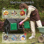 Compost Bin, 37-Gal Dual Chamber Composter Tumbler, Black Green | Steel Frame with 2 Sliding Door and Aeration System, 360° Rotating, Tumbling Composting Bin for Kitchen, Garden, Yard