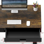 SHW Claire 40 Inch Height Adjustable Electric Standing Desk with Storage Space and Drawer, Rustic Brown