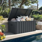 PURPLE LEAF Outdoor Deck Box 150 Gallon Waterproof Lockable Storage Box Container with Lid Deck Organization for Patio Cushions Side Table Pool Accessories Garden Tools, Gray