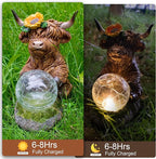 Highland Cow Outdoor Statue with Solar Transparent Ball for Garden Outside Yard Lawn Decor Highland Cow Figurine Porch Patio Balcony Home, Birthday Gifts for Mom Women
