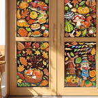 Fall Window Clings Decorations - Leaves Pumpkin Scarecrow Autumn Clings for Glass Windows, Double Sided Reusable Window Stickers, Cute Large Thanksgiving Harvest Window Decals-184 PCS/9 Sheet