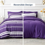 Bedsure Bed in a Bag Queen Size 7-Piece Purple White Striped Bedding Comforter Sets All Season Bed Set, 2 Pillow Shams, Flat Sheet, Fitted Sheet and 2 Pillowcases