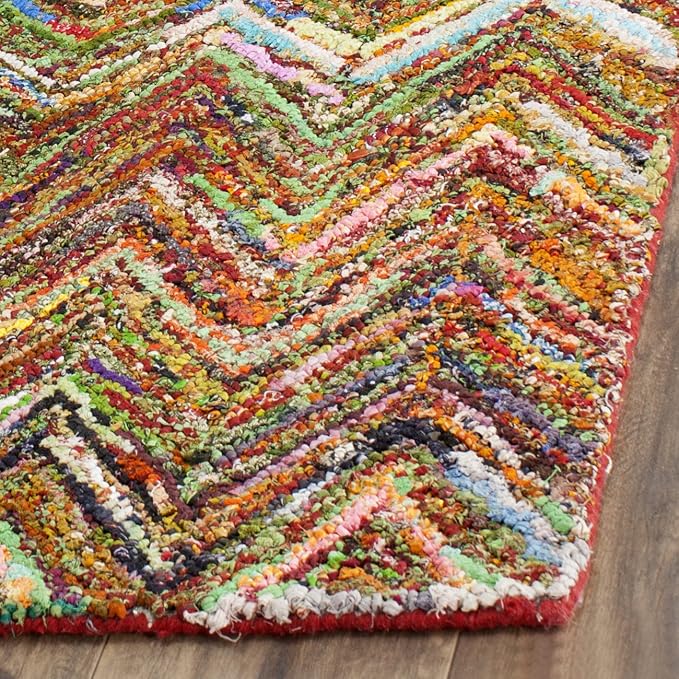 SAFAVIEH Nantucket Collection Runner Rug - 2'3" x 7', Red & Blue & Multi, Handmade Modern Abstract Chevron Cotton, Ideal for High Traffic Areas in Living Room, Bedroom (NAN141B)