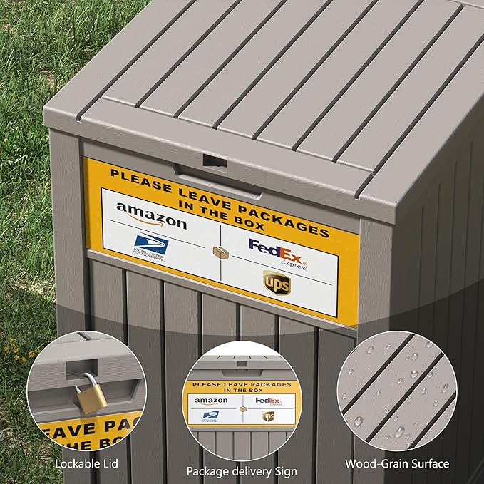 Package Delivery Box for Outside, with Delivery Sign 48 Gallon Storage with Lockable Secure, Large Resin Outdoor Package Drop Container