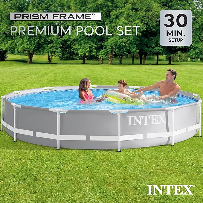 Intex 26711EH Prism Frame Premium Above Ground Swimming Pool Set: 12ft x 30in – Includes 530 GPH Cartridge Filter Pump – SuperTough Puncture Resistant – Rust Resistant – 1718 Gallon Capacity