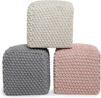 BIRDROCK HOME Buds Pouf Foot Stool Ottoman - Knit Bean Bag Floor Chair - Cotton Braided Cord - Great for The Living Room, Bedroom and Kids Room - Small Furniture (Grey - Buds)