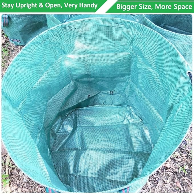 Standard 3-Pack 32 Gallons Yard Garden Bags (D18, H30 inches) with Gardening Gloves, Standable Reusable Leaf Bags,Plant Trimming Bag,Yard Waste Bags,Trash Container,Lawn Grass,Weeds Bag w/ 4 Handles