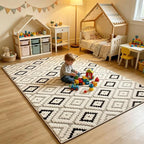 Washable Area Rug 4'x6' for Kids Room Living Room Bedroom, Diamond | Soft Cozy Fluffy Mid Pile Machine Washable Non Slip Modern Jacquard Boho Accent Area Carpet for Nursery Kids Room Dorm Hotel