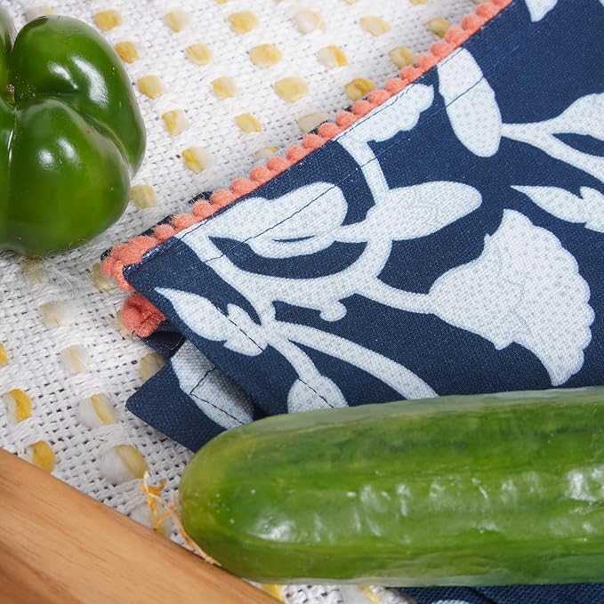 Printed Kitchen Dish Bar and Tea Towels Cotton, 18x28 inch with Trims, Cotton Dish Towel Sets (Allover Blue, Set of 6)