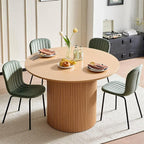 5 Piece Round Dining Table Set for 4, Mid Century Modern Wooden Kitchen Table and Chairs, Space-Saving Small Dinette Set (47 Inch Oak Table+4 Green Chairs)