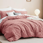 Bedsure Full Size Comforter Set - Pink Clay Comforter, Boho Tufted Shabby Chic Bedding Comforter Set, 3 Pieces Vintage Farmhouse Bed Set for All Seasons, Fluffy Soft Bedding Set with 2 Pillow Shams