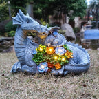 Solar Dragon Statue with LED Lights, Dargon Lover Gifts with Succulent and 6 LED Lights for Outdoor,Solar Dragon Decor for Yard, Garden and Patio, Unique Garden Statue for Mom Grandma