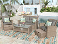 4-Piece Outdoor Patio Furniture Sets, All Weather Wicker Sectional Sofa Loveseat with Ottoman, Soft Cushions&Glass Table w/Shelf, Conversation Couch for Garden Backyard Poolside Deck, Gray