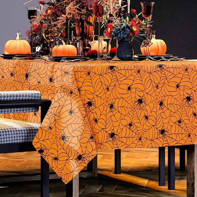 Whaline 4 Pcs Halloween Plastic Tablecloths Colored Spider Web Disposable Table Cover Spiderweb Rectangle Table Cloth for Trick or Treat Holiday Party Decor, 54 x 108 Inch